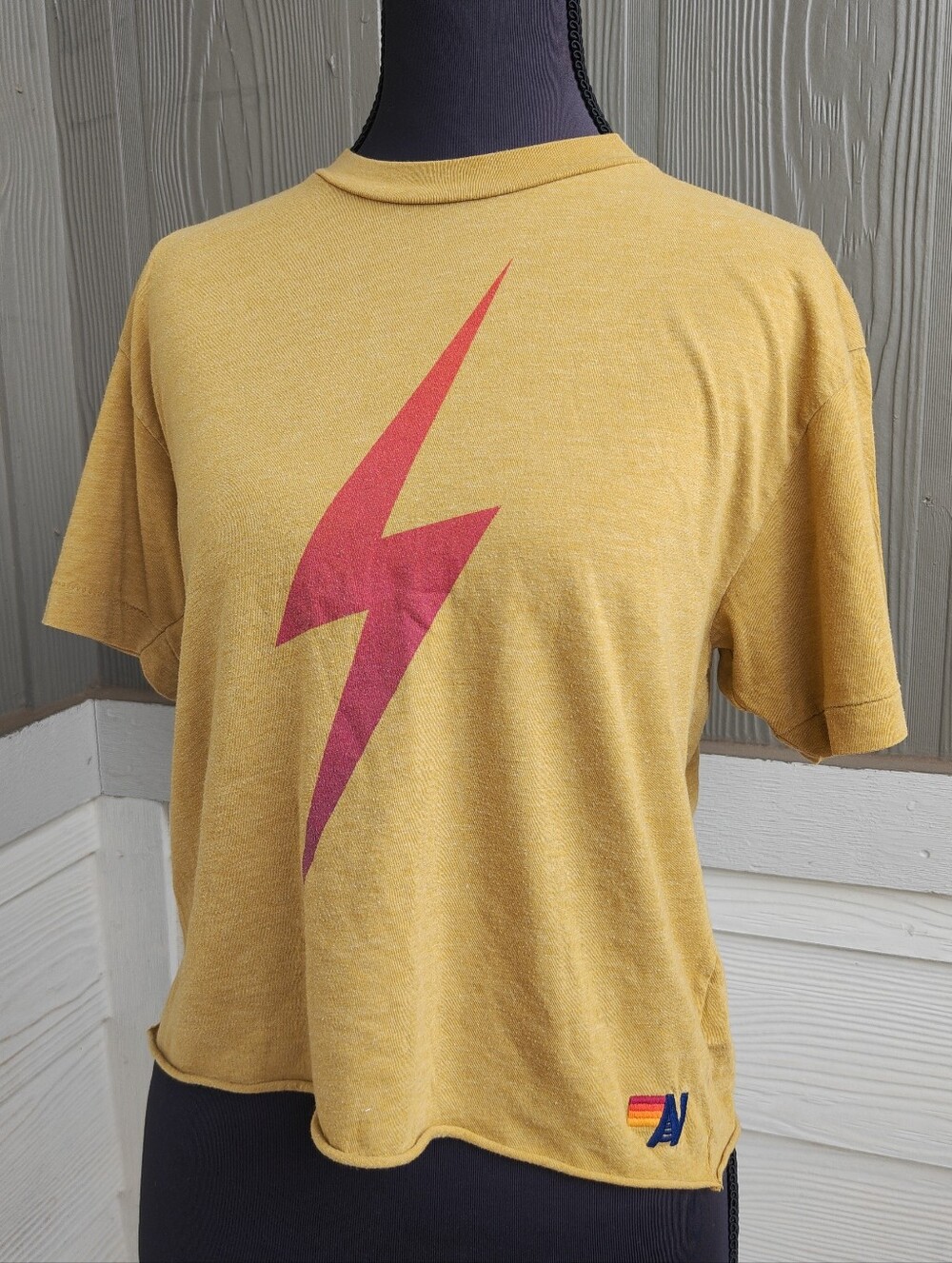 Aviator Nation Lightening Bolt Cropped Boyfriend T-Shirt S